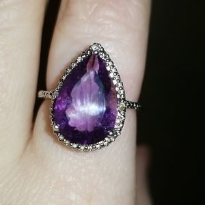 925 Sterling Silver Pear Shaped Amethyst Ring